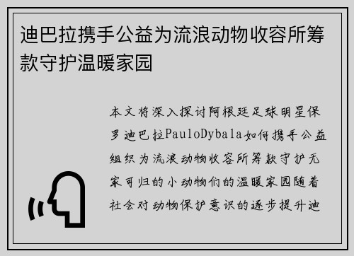 迪巴拉携手公益为流浪动物收容所筹款守护温暖家园