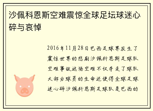 沙佩科恩斯空难震惊全球足坛球迷心碎与哀悼 沙佩科恩斯空难震惊全球足坛球迷心碎与哀悼